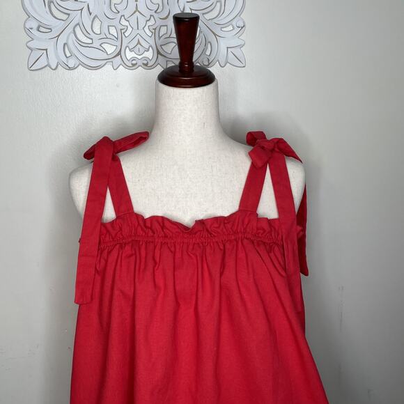 THE GOOD JANE Women's size MEDIUM off Shoulder TOP Sleeveless Bow Strap RED - Picture 2 of 9